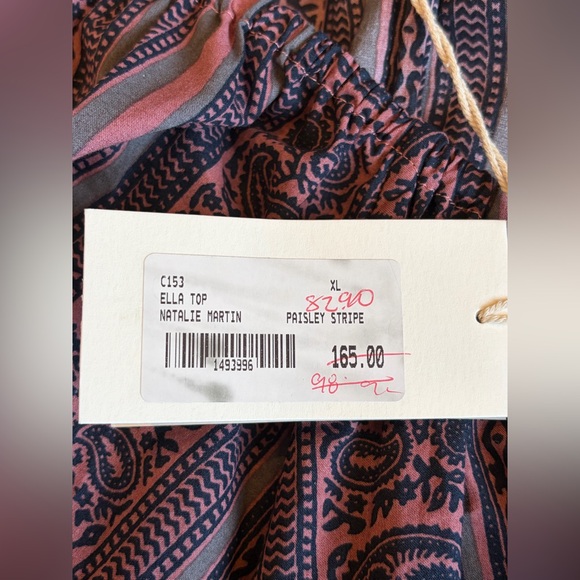 BNWT NATALIE MARTIN Voluminous Paisley Stripe Cotton Top XL Navy/Pink/Gray - Picture 16 of 16